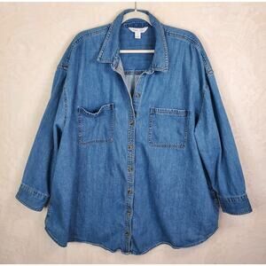 Old Navy The Boyfriend Button Up Shirt Blue Denim Chambray Womens Sz 3X Oversize